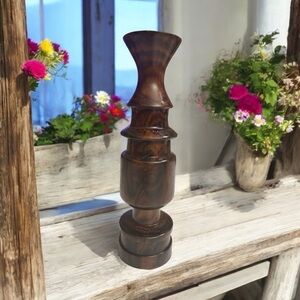 Ebony corner hand turned vintage wood bud vase 9.5” Tall